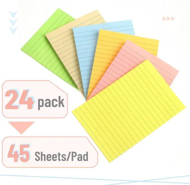 Alt view image 2 of 6 - Lined Sticky Notes, 4" x 6", 24 Pads, 45 Sheets/Pad Bulk Sticky Notes with Lines, Ruled Stickies, Memo Pads, Self-Stick Note Pad for Office, School, Home, Study & Organization
