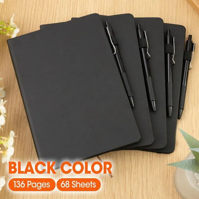 Alt view image 3 of 7 - 20 Pack Lined Journal Notebook with Pen, A5 Hardcover Leather Journal 5.5"*8.3", Black 136 Pages College Ruled Notebooks and Pen Set for Office School Business Supplies