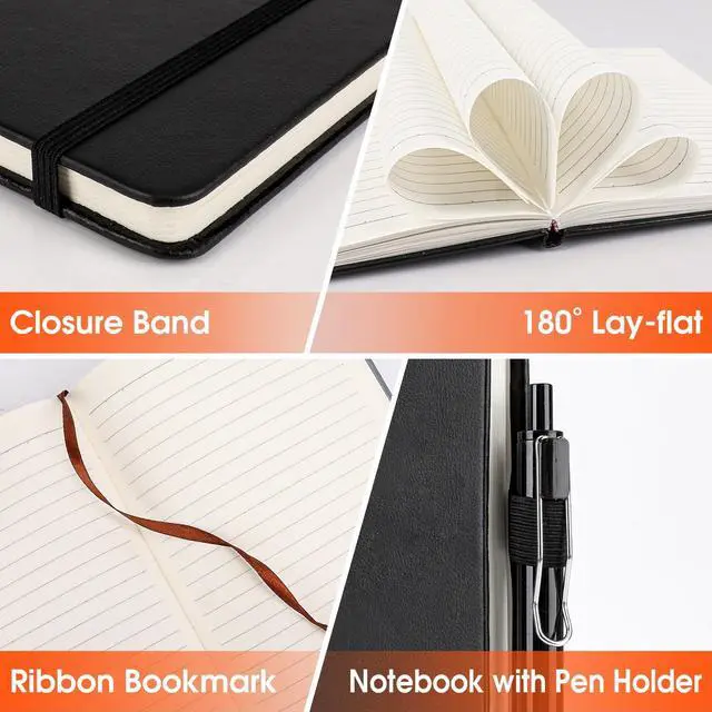 Alt view image 4 of 7 - 20 Pack Lined Journal Notebook with Pen, A5 Hardcover Leather Journal 5.5"*8.3", Black 136 Pages College Ruled Notebooks and Pen Set for Office School Business Supplies