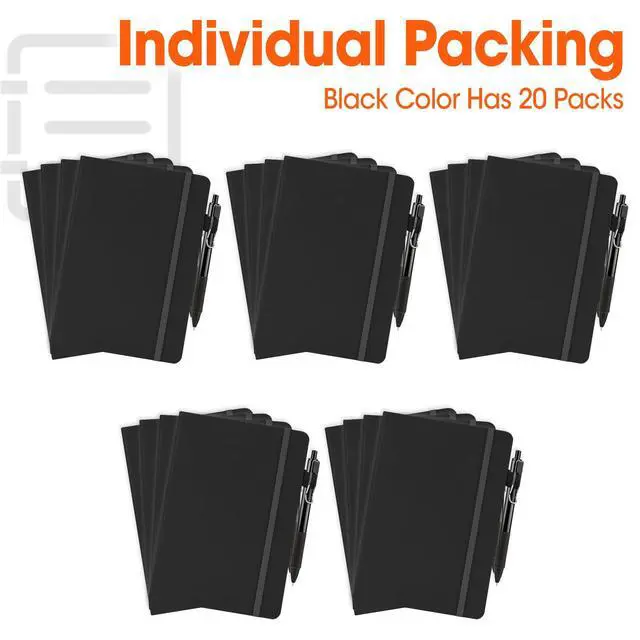 Alt view image 7 of 7 - 20 Pack Lined Journal Notebook with Pen, A5 Hardcover Leather Journal 5.5"*8.3", Black 136 Pages College Ruled Notebooks and Pen Set for Office School Business Supplies