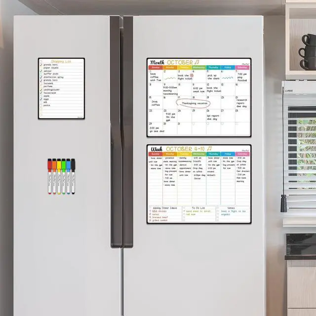 Alt view image 5 of 7 - Magnetic Dry Erase Monthly Calendar Set - 14.5"x11" Monthly and Weekly Calendar, 6.5"x8.5" List Board for Fridge - 6 Extra Fine Point Markers Included - Shipped Flat