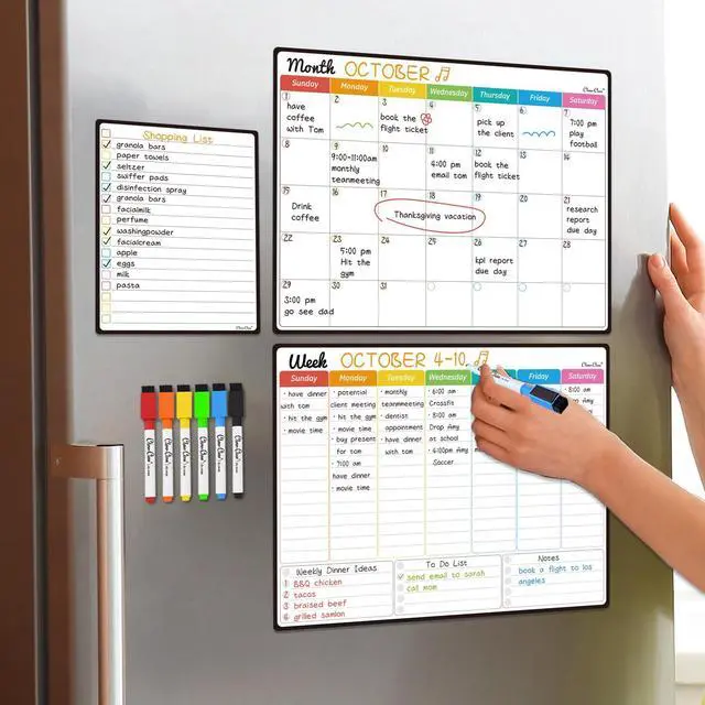 Alt view image 6 of 7 - Magnetic Dry Erase Monthly Calendar Set - 14.5"x11" Monthly and Weekly Calendar, 6.5"x8.5" List Board for Fridge - 6 Extra Fine Point Markers Included - Shipped Flat