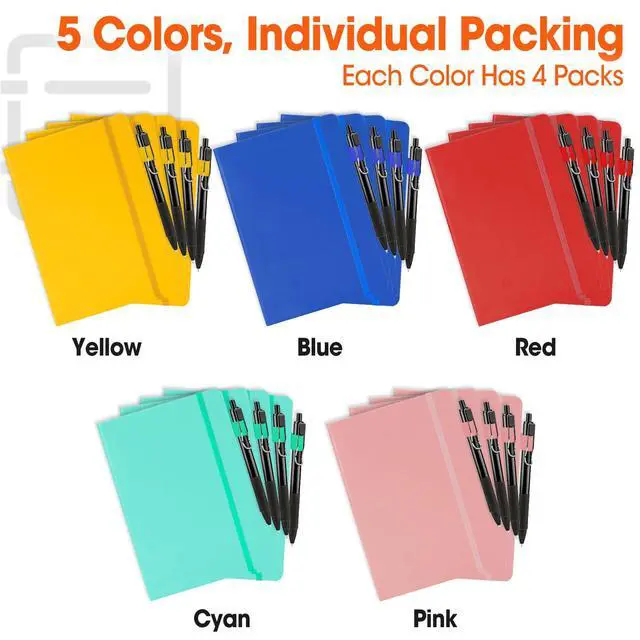 Alt view image 3 of 7 - 20 Pack Lined Journal Notebook with Pen, A5 Hardcover Leather Journal 5.5"*8.3", 5 Colors 136 Pages College Ruled Notebooks and Pen Set for Office School Business Supplies