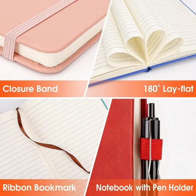 Alt view image 4 of 7 - 20 Pack Lined Journal Notebook with Pen, A5 Hardcover Leather Journal 5.5"*8.3", 5 Colors 136 Pages College Ruled Notebooks and Pen Set for Office School Business Supplies