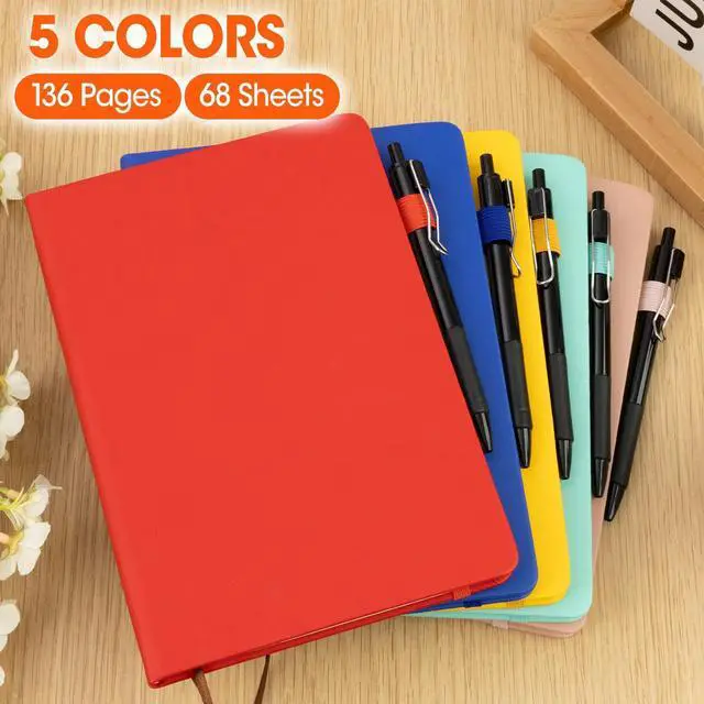 Alt view image 7 of 7 - 20 Pack Lined Journal Notebook with Pen, A5 Hardcover Leather Journal 5.5"*8.3", 5 Colors 136 Pages College Ruled Notebooks and Pen Set for Office School Business Supplies