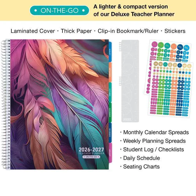 Alt view image 2 of 6 - LITE TEACHER PLANNER - Aug 2026-Jul 2027, 8.5" x 11" Daily Weekly Monthly Organizers - Includes 7 Periods, Dated Calendar, Page Tabs, Bookmark, and Planning Stickers (Pastel Peacock)