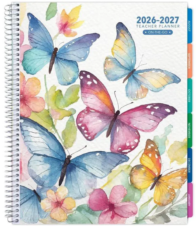 Main image of LITE TEACHER PLANNER - Aug 2026-Jul 2027, 8.5" x 11" Daily Weekly Monthly Organizers - Includes 7 Periods, Dated Calendar, Page Tabs, Bookmark, and Planning Stickers (Watercolor Butterflies)