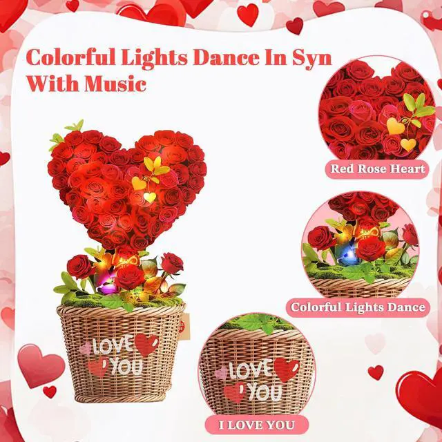 Alt view image 4 of 7 - Birthday Card with MUSIC & LIGHTS,3D Pop Up Heart Bouquet For Women 10 Inch Life Size, Play Romantic Music, Lights Dance, Paper Forever Flower, Anniversary Cards/Gift For Wife Mother Girlfriend