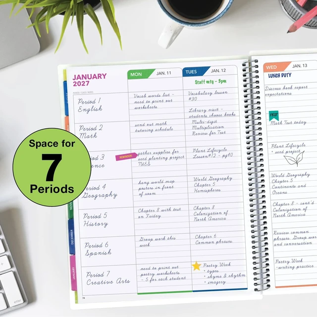 Alt view image 6 of 6 - LITE TEACHER PLANNER - Aug 2026-Jul 2027, 8.5" x 11" Daily Weekly Monthly Organizers - Includes 7 Periods, Dated Calendar, Page Tabs, Bookmark, and Planning Stickers (Pastel Peacock)