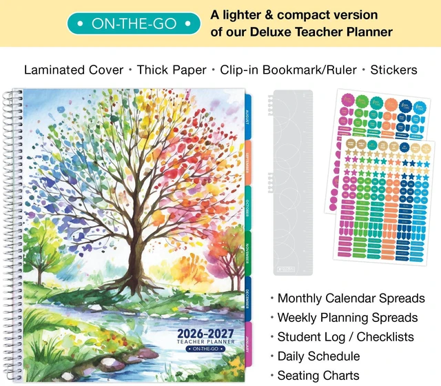 Alt view image 2 of 6 - LITE TEACHER PLANNER - Aug 2026-Jul 2027, 8.5" x 11" Daily Weekly Monthly Organizers - Includes 7 Periods, Dated Calendar, Page Tabs, Bookmark, and Planning Stickers (Tree Seasons)