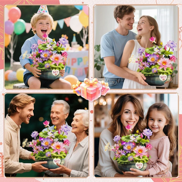 Alt view image 6 of 7 - Birthday Cards with MUSIC LIGHTS,Pop Up Waterlily Bouquet For Women 10 Inch Life Size, Play Birthday Song, Lights Dance, 3D Paper Forever Flower, Musical Birthday Cards/Gift For Wife Mother Mom