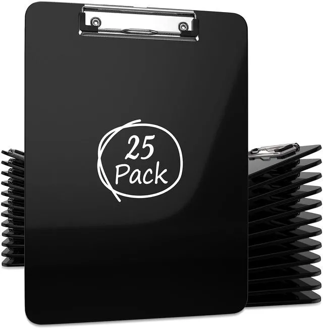 Main image of Acrylic Clipboards 12.5 x 9, Black 25 Pack Letter Size Clip Boards with Low Profile Metal Clips, Hold up to 100 Sheets, Lightweight Set for Classroom, School, Office and Home