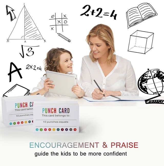Alt view image 2 of 6 - Punch Cards (Pack of 400) Reward Punch Cards for Classroom Behavior Incentive Awards for Kids Students Teachers Home Classroom School Business Loyalty Gift Card - 3.5" x 2"