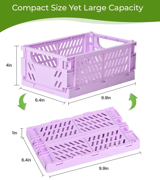 Alt view image 3 of 5 - 2-Pack Collapsible Plastic Storage Baskets, Purple, 9.8"x6.5"x3.8" Pastel, Space-Saving, Collapsible Plastic Bins, Cute Mini Storage Crates, for Classroom, Kitchen, Office, Bedroom