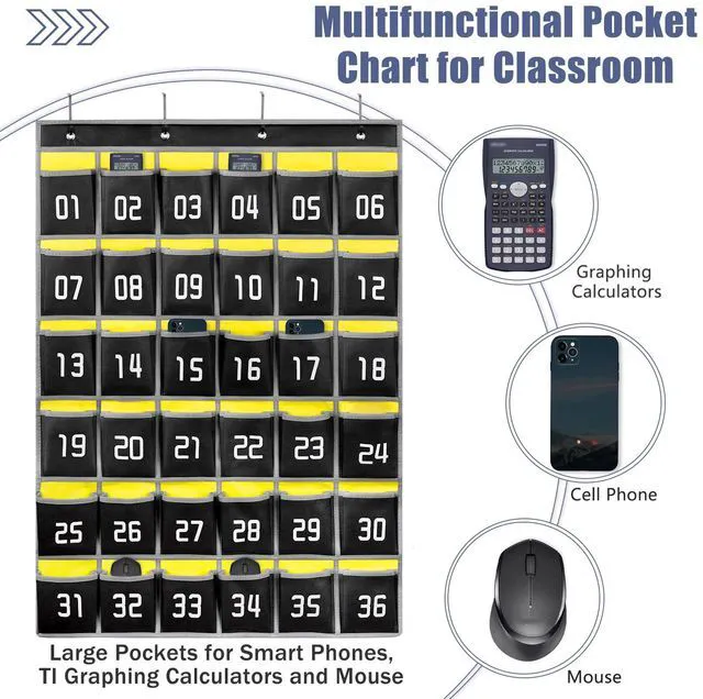 Alt view image 3 of 6 - 36 Numbered Pockets Classroom Pocket Chart for Cell Phone Holder Wall Door Hanging Pocket Organizer for Phone Calculator Holder, Phone Pouch for School Classroom & Office Phone Management