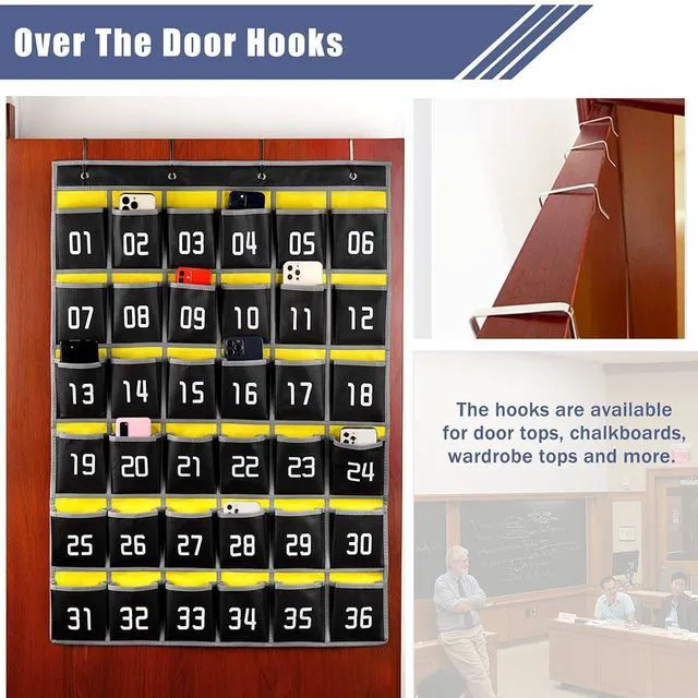 Alt view image 5 of 6 - 36 Numbered Pockets Classroom Pocket Chart for Cell Phone Holder Wall Door Hanging Pocket Organizer for Phone Calculator Holder, Phone Pouch for School Classroom & Office Phone Management