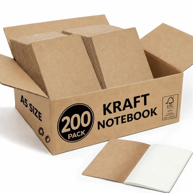 Main image of 200 Pack Blank Kraft Notebooks A5, Wholesale Bulk Unlined Journals 80gsm Paper, 60 Pages, 8.3x5.5 Inches Softcover For School, Office, Events & Institutional Supply