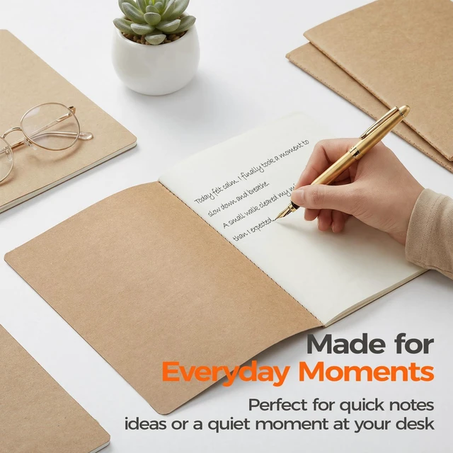 Alt view image 6 of 7 - 200 Pack Blank Kraft Notebooks A5, Wholesale Bulk Unlined Journals 80gsm Paper, 60 Pages, 8.3x5.5 Inches Softcover For School, Office, Events & Institutional Supply