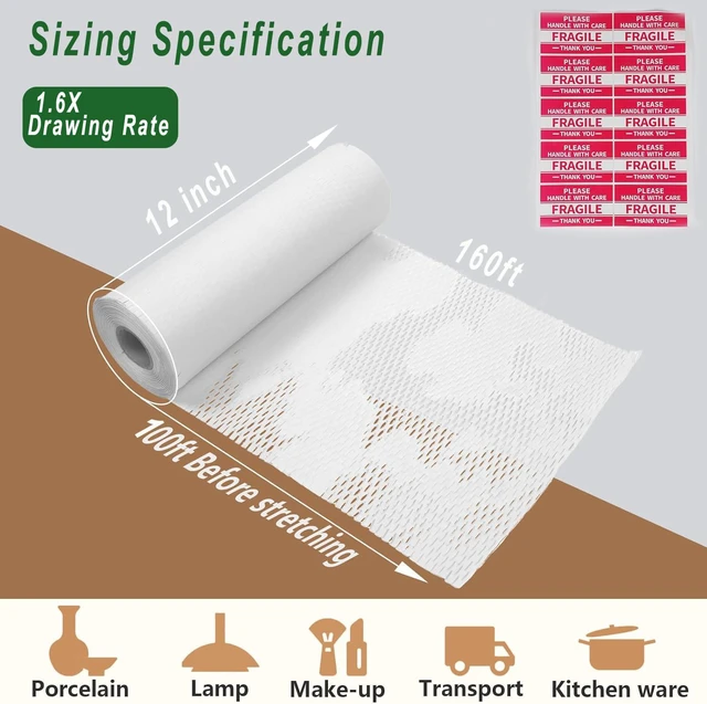 Alt view image 2 of 7 - Honeycomb Packing Paper, 12" x 100' Packing Paper Substitute Alternative for Bubble Cushioning Wrap for Moving Shipping Packaging Mailing, Recyclable Moving Supplies Bubble Packing Wrap Roll-White