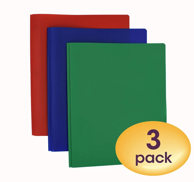 Alt view image 2 of 5 - Poly Two-Pocket Folder,Three-Hole Punch Prong Fasteners,Letter Size,Assorted Colors,3 per Pack (87737),(Pack of 2)