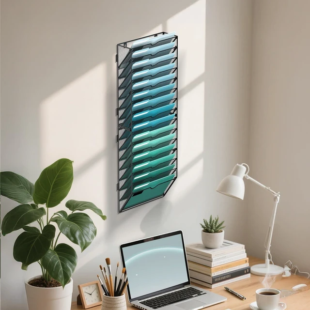 Alt view image 6 of 7 - 15-Tier Wall File Organizer, Hanging File Holder, Wall Mounted Mail Sorter Metal Mesh Hanging File Organizer with Open Compartments and Label Panels for Papers and Folders at Home, Office or School