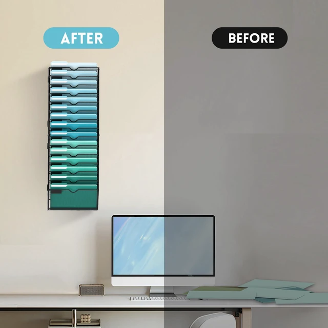 Alt view image 7 of 7 - 15-Tier Wall File Organizer, Hanging File Holder, Wall Mounted Mail Sorter Metal Mesh Hanging File Organizer with Open Compartments and Label Panels for Papers and Folders at Home, Office or School