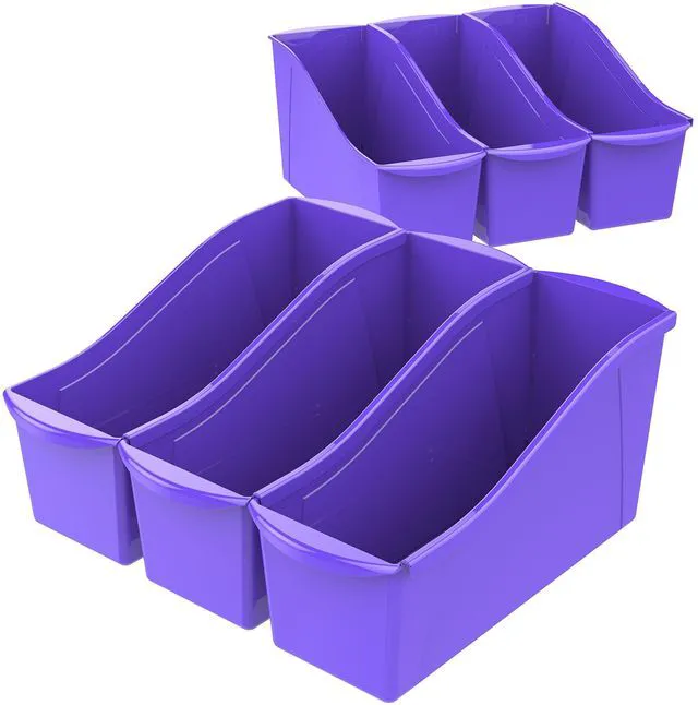 Main image of Large Book Bin, Interlocking Plastic Organizer for Home, Office and Classroom, Purple, 6-Pack (71103A06C)