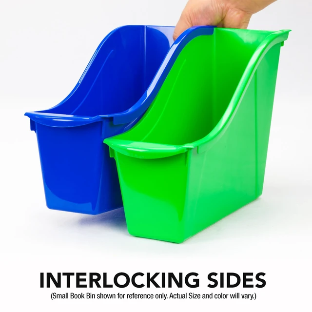 Alt view image 4 of 7 - Large Book Bin, Interlocking Plastic Organizer for Home, Office and Classroom, Purple, 6-Pack (71103A06C)