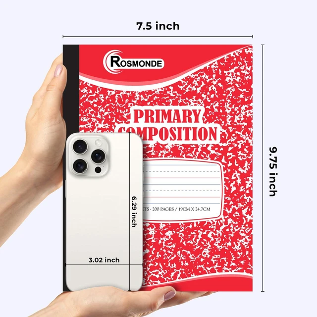 Alt view image 3 of 7 - 5 Pack Composition Notebooks Primary Ruled, Color Marble Notebooks Writing Dotted Lined, Grades K-2 Writing Workbook, 200 Pages (100 Sheets), 9-3/4" x 7-1/2", Sewn Binding, Hardcover Notebooks