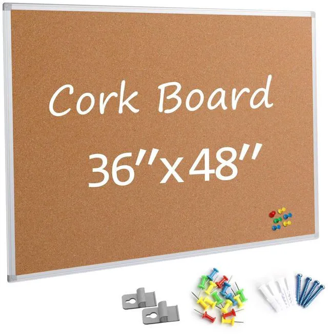 Main image of Bulletin Board 36 x 48, Silver Aluminium Framed 4x3 Large Wall Mounted Cork Office Notice Pin Board
