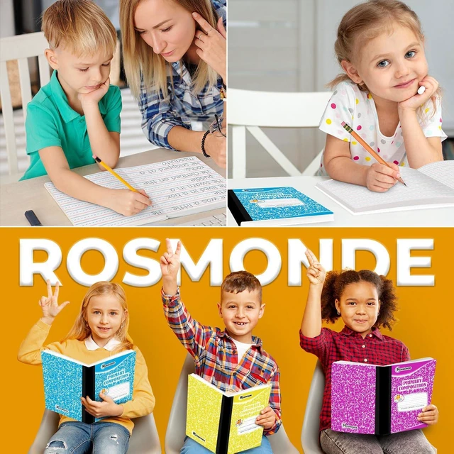 Alt view image 7 of 7 - 5 Pack Composition Notebooks Primary Ruled, Color Marble Notebooks Writing Dotted Lined, Grades K-2 Writing Workbook, 200 Pages (100 Sheets), 9-3/4" x 7-1/2", Sewn Binding, Hardcover Notebooks