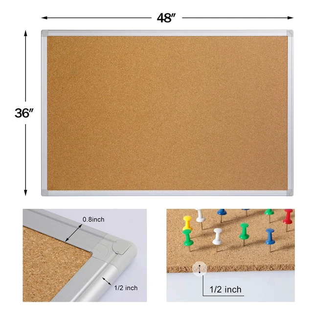 Alt view image 3 of 7 - Bulletin Board 36 x 48, Silver Aluminium Framed 4x3 Large Wall Mounted Cork Office Notice Pin Board