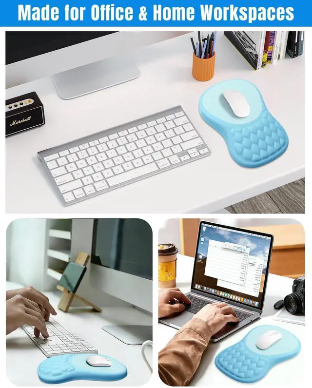 Alt view image 6 of 7 - Ergonomic Mouse Pad with Sloped Memory Foam Wrist Rest 3D Textured Wrist Cushion, Smooth Lycra Surface, Non-Slip PU Base, Comfortable Support for Office/Home Computer Desks