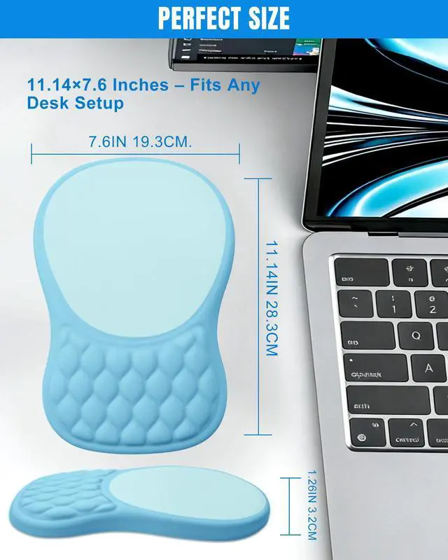 Alt view image 7 of 7 - Ergonomic Mouse Pad with Sloped Memory Foam Wrist Rest 3D Textured Wrist Cushion, Smooth Lycra Surface, Non-Slip PU Base, Comfortable Support for Office/Home Computer Desks