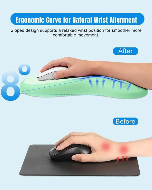 Alt view image 2 of 6 - Ergonomic Mouse Pad with Sloped Memory Foam Wrist Rest 3D Textured Wrist Cushion, Smooth Lycra Surface, Non-Slip PU Base, Comfortable Support for Office/Home Computer Desks
