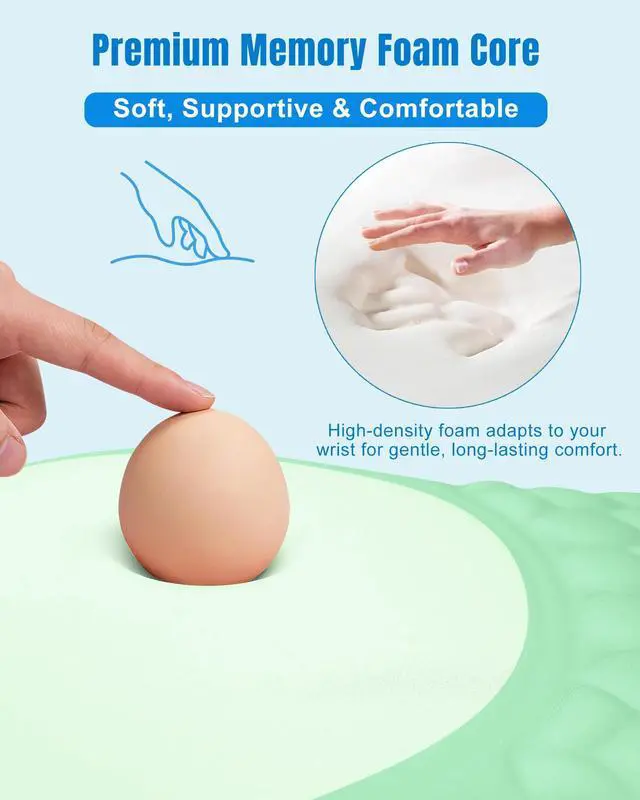 Alt view image 3 of 6 - Ergonomic Mouse Pad with Sloped Memory Foam Wrist Rest 3D Textured Wrist Cushion, Smooth Lycra Surface, Non-Slip PU Base, Comfortable Support for Office/Home Computer Desks