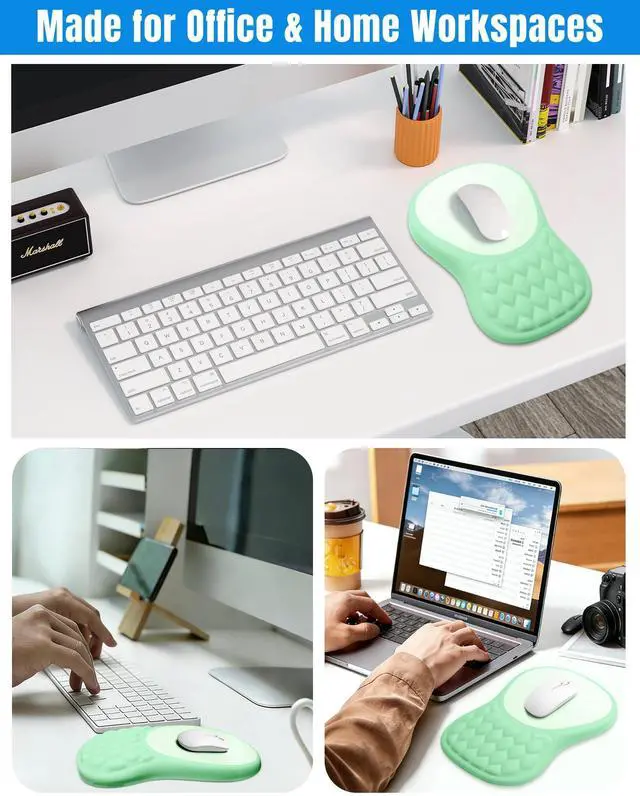 Alt view image 5 of 6 - Ergonomic Mouse Pad with Sloped Memory Foam Wrist Rest 3D Textured Wrist Cushion, Smooth Lycra Surface, Non-Slip PU Base, Comfortable Support for Office/Home Computer Desks