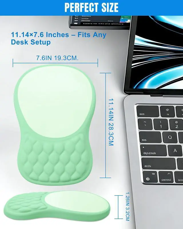 Alt view image 6 of 6 - Ergonomic Mouse Pad with Sloped Memory Foam Wrist Rest 3D Textured Wrist Cushion, Smooth Lycra Surface, Non-Slip PU Base, Comfortable Support for Office/Home Computer Desks