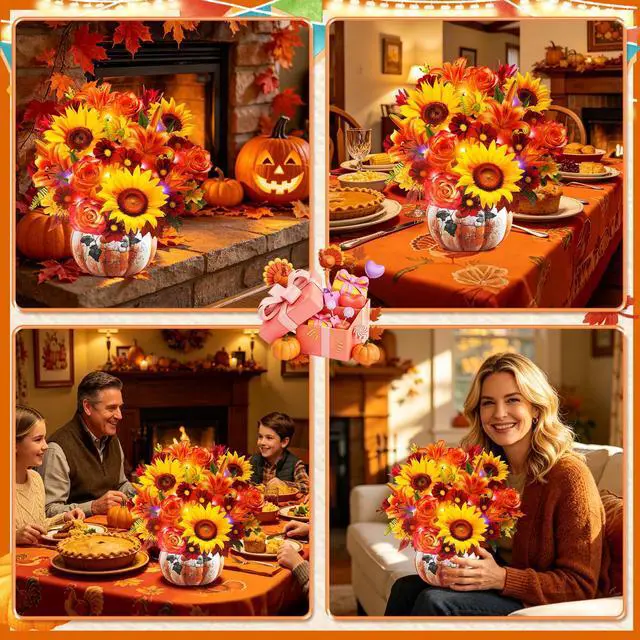 Alt view image 7 of 7 - Thanksgiving Card with MUSIC LIGHT,Fall Sunflower Bouquet For Women 10 Inch Life Size, Play Music, Lights Dance, 3D Pop up Paper Forever Flower, Music Thanksgiving Gift/Decoration For Mom Wife