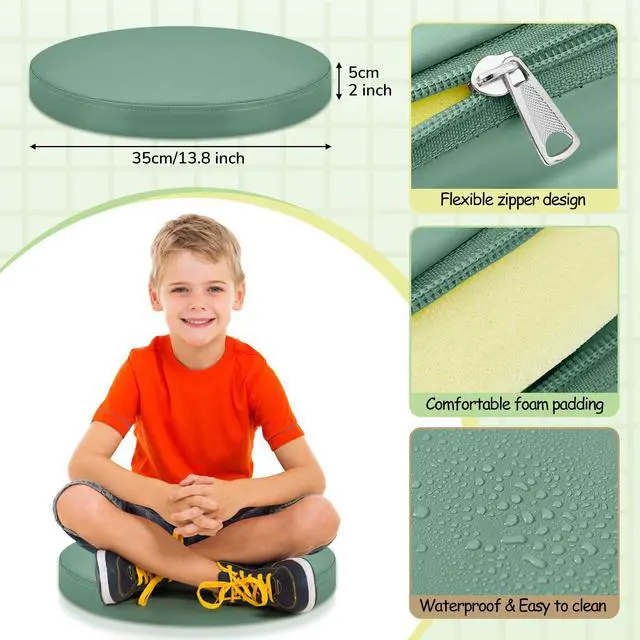 Alt view image 2 of 7 - 8 Pcs Floor Cushions Kids, Matcha Color, 13.8 x 13.8 x 2 Inch Extra Thick 2" Flexible Seating Classroom, Assorted Colored Floor Pillow, Soft Round Cushions for Kids Students Office School