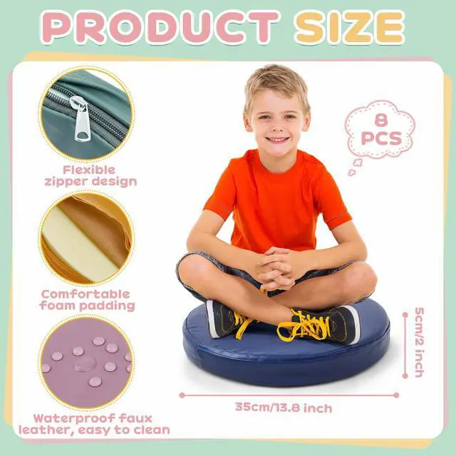 Alt view image 2 of 7 - 8 Pcs Floor Cushions Kids, Morandi Color, 13.8 x 13.8 x 2 Inch Extra Thick 2" Flexible Seating Classroom, Assorted Colored Floor Pillow, Soft Round Cushions for Kids Students Office School