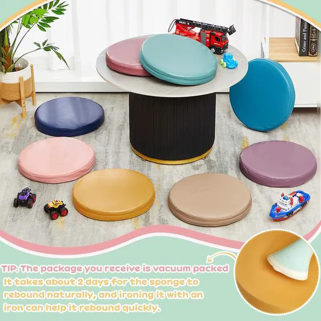 Alt view image 3 of 7 - 8 Pcs Floor Cushions Kids, Morandi Color, 13.8 x 13.8 x 2 Inch Extra Thick 2" Flexible Seating Classroom, Assorted Colored Floor Pillow, Soft Round Cushions for Kids Students Office School