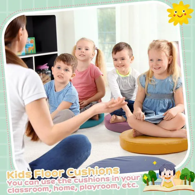 Alt view image 4 of 7 - 8 Pcs Floor Cushions Kids, Morandi Color, 13.8 x 13.8 x 2 Inch Extra Thick 2" Flexible Seating Classroom, Assorted Colored Floor Pillow, Soft Round Cushions for Kids Students Office School