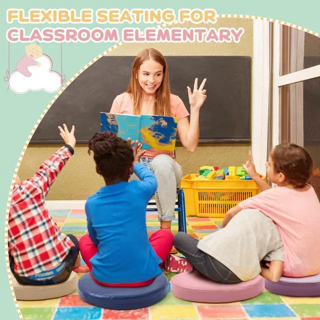 Alt view image 5 of 7 - 8 Pcs Floor Cushions Kids, Morandi Color, 13.8 x 13.8 x 2 Inch Extra Thick 2" Flexible Seating Classroom, Assorted Colored Floor Pillow, Soft Round Cushions for Kids Students Office School