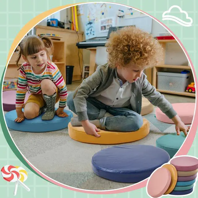 Alt view image 6 of 7 - 8 Pcs Floor Cushions Kids, Morandi Color, 13.8 x 13.8 x 2 Inch Extra Thick 2" Flexible Seating Classroom, Assorted Colored Floor Pillow, Soft Round Cushions for Kids Students Office School