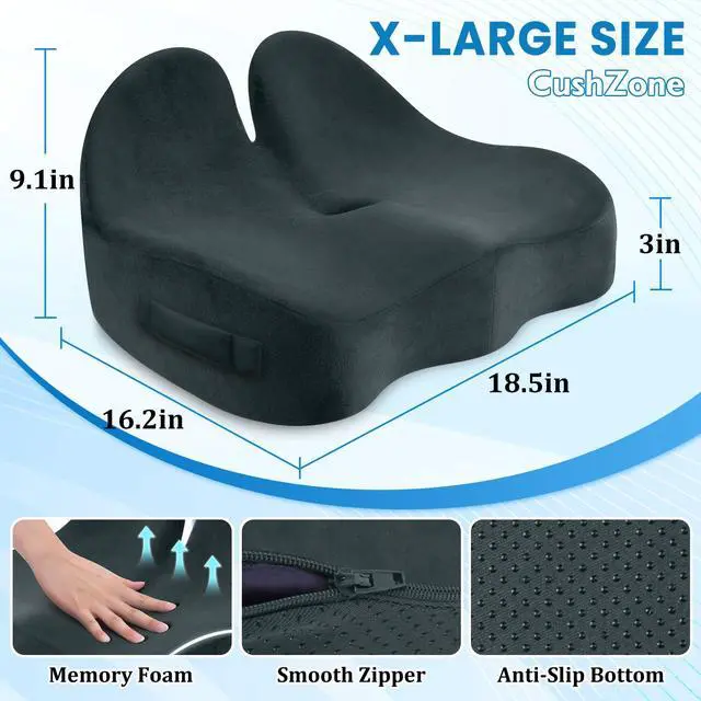 Alt view image 2 of 7 - Extra Large Seat Cushion, Sciatica Support for Chair, Blue Grey Ergonomic Office Chair Cushion for Hip & Tailbone Pain Relief, Memory Foam Cushion for Car, Long Trip, Desk Chair, Lab