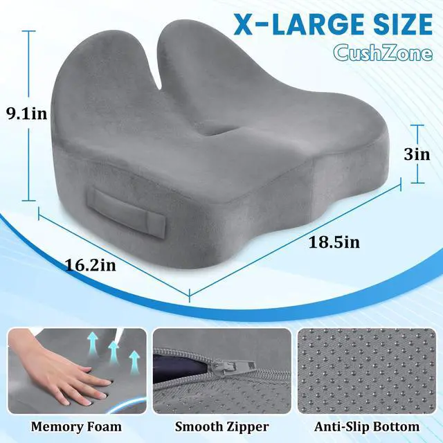 Alt view image 2 of 7 - Extra Large Seat Cushion, Sciatica Support for Chair, Light Grey Ergonomic Office Chair Cushion for Hip & Tailbone Pain Relief, Memory Foam Cushion for Car, Long Trip, Desk Chair, Lab