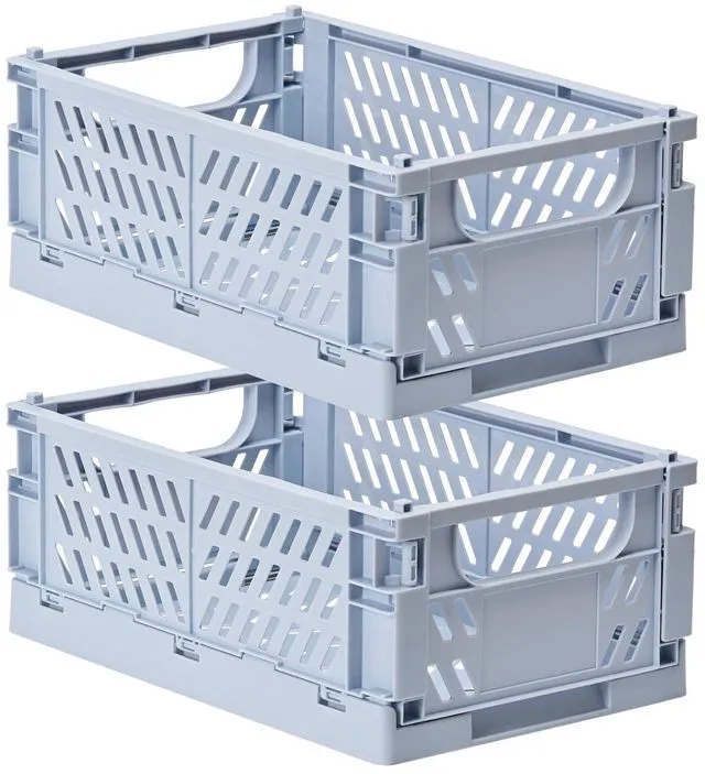 Main image of 2-Pack Collapsible Plastic Storage Baskets, Blue, 9.8"x6.5"x3.8" Pastel, Space-Saving, Collapsible Plastic Bins, Cute Mini Storage Crates, for Classroom, Kitchen, Office, Bedroom