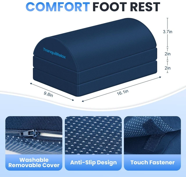 Alt view image 3 of 7 - Foot Rest Under Desk, 3-Height Adjustable Foot Stool, Blue Desk foot rest, ergonomic foot support, machine-washable cover, non-slip bottom, gaming foot rest, office, car