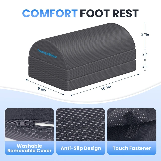 Alt view image 3 of 7 - Foot Rest Under Desk, 3-Height Adjustable Foot Stool, Gray Desk foot rest, ergonomic foot support, machine-washable cover, non-slip bottom, gaming foot rest, office, car